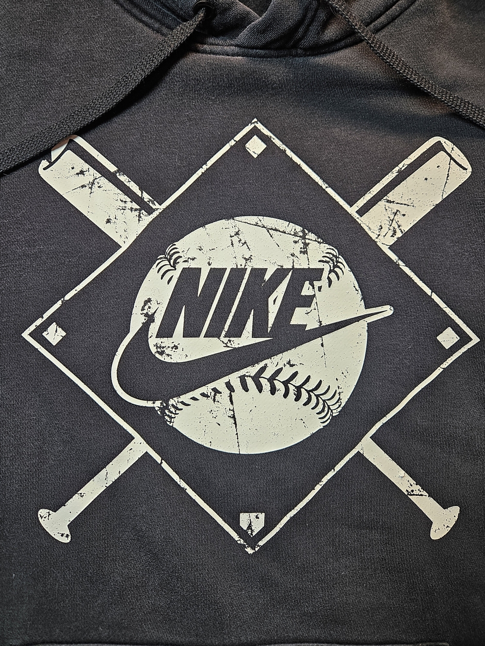 Nike Black Hoodie with Distressed White Baseball Graphic
